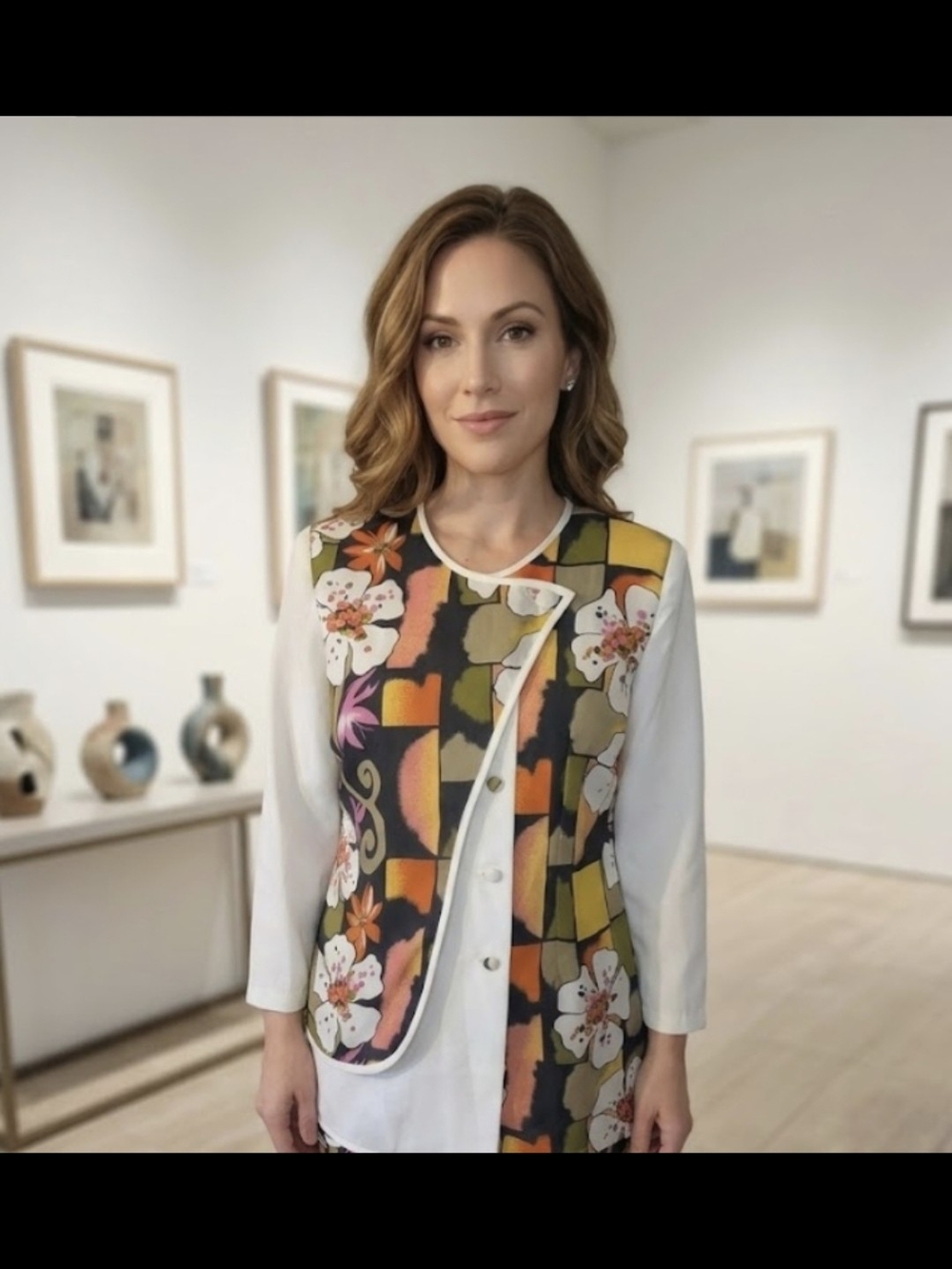 Floral Patchwork Print Button-Front Blouse Jacket - White/Multi